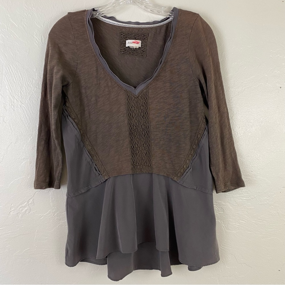 Anthropologie Meadow Rue Size Small Chocolate Brown Satin Half Sleeve Peplum Top